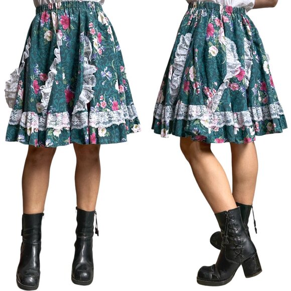 80s 90s vintage Pitchfork brand western skirt lace squaredancing circle floral. - Picture 3 of 8